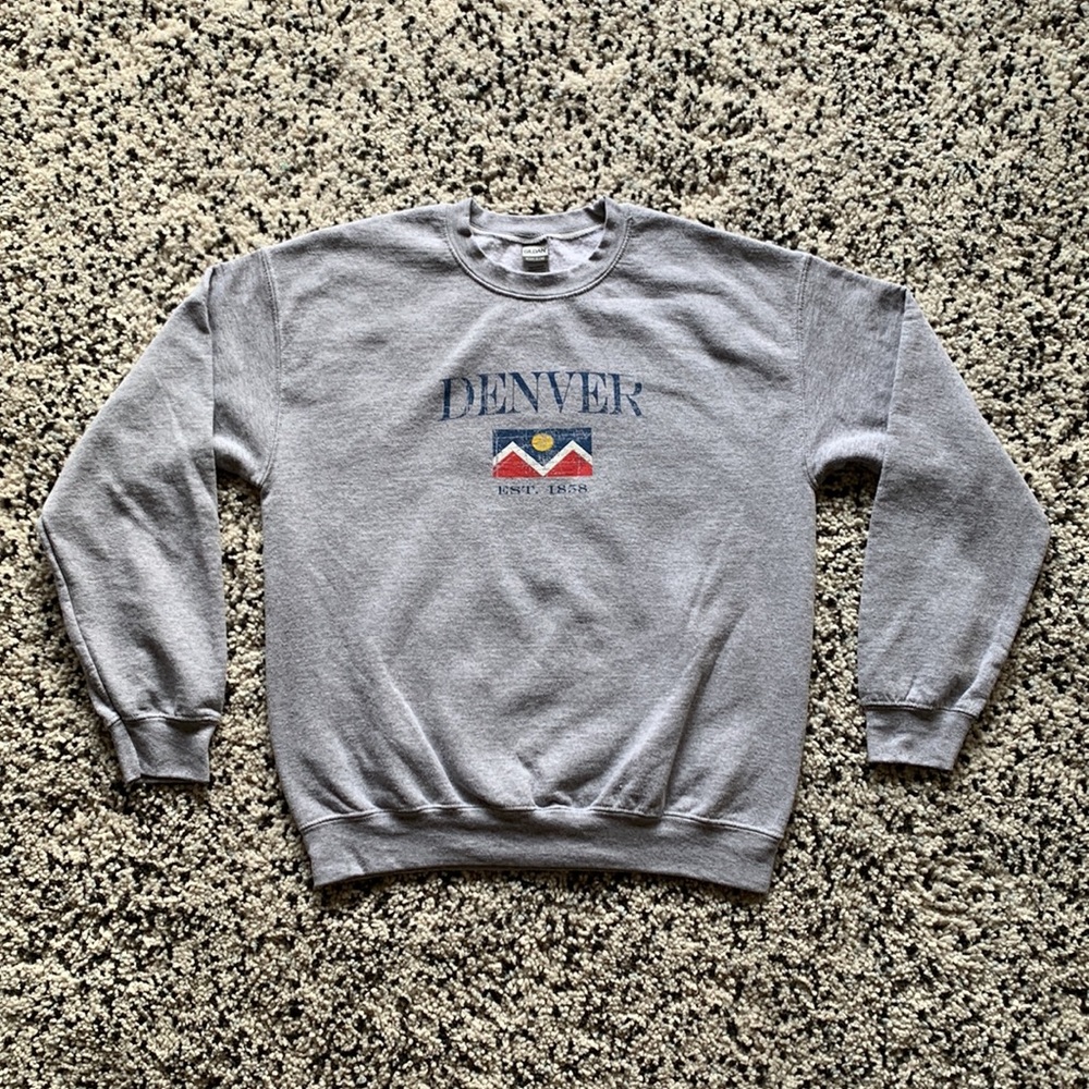 Vintage Denver City Logo Spellout Grey Crewneck Sweatshirt Size Medium